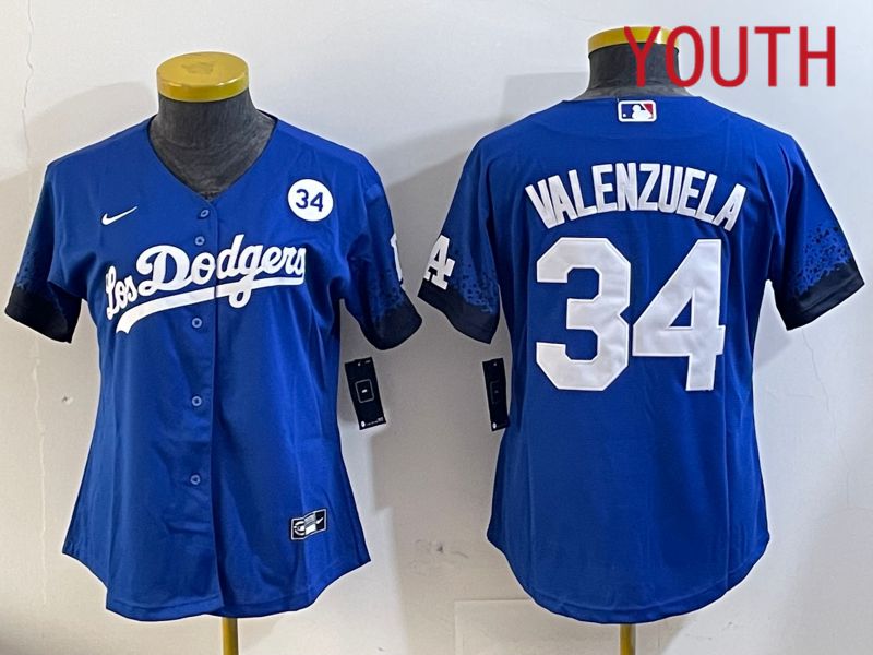 Youth Los Angeles Dodgers 34 Valenzuela 2024 blue jersey 2024112008